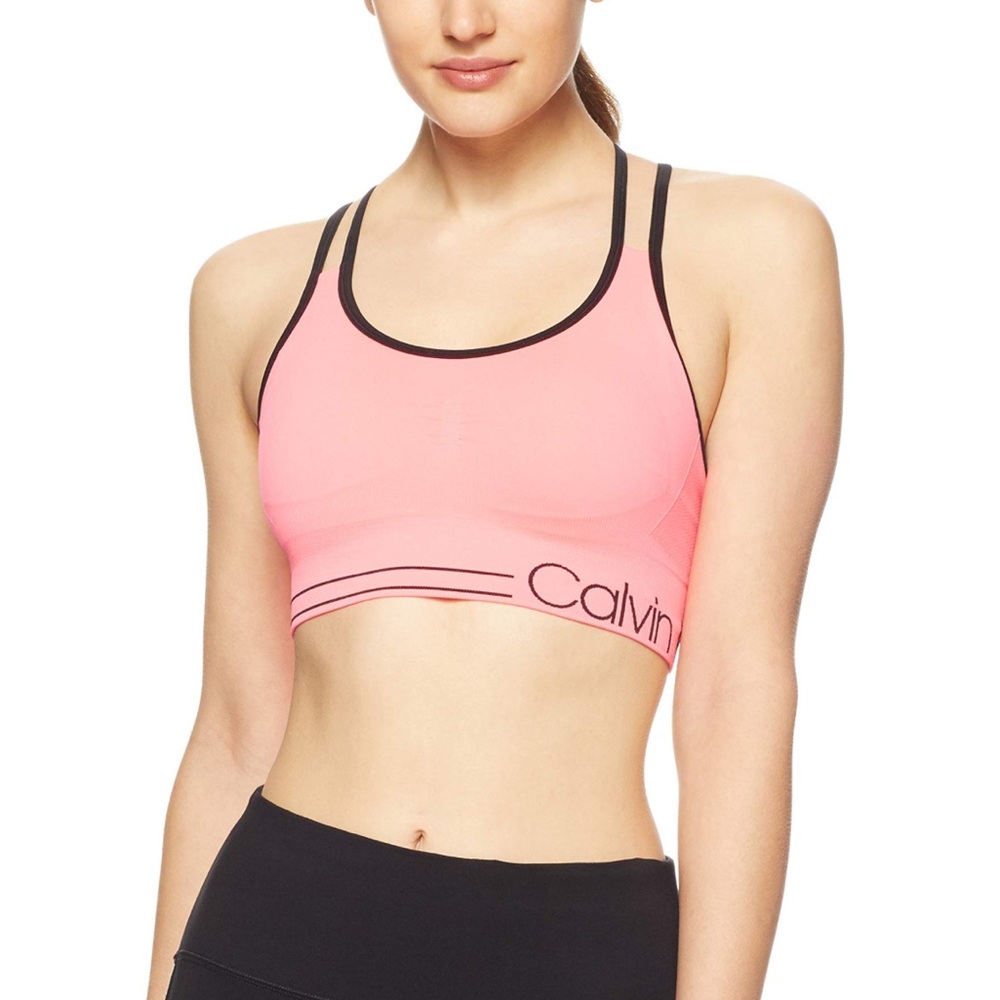 CALVIN KLEIN Womens Performance Strappy-Back Low-Impact Sports Bra